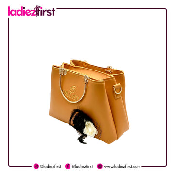 Caramel Hand-Bag 3 Ziper Metal Strap